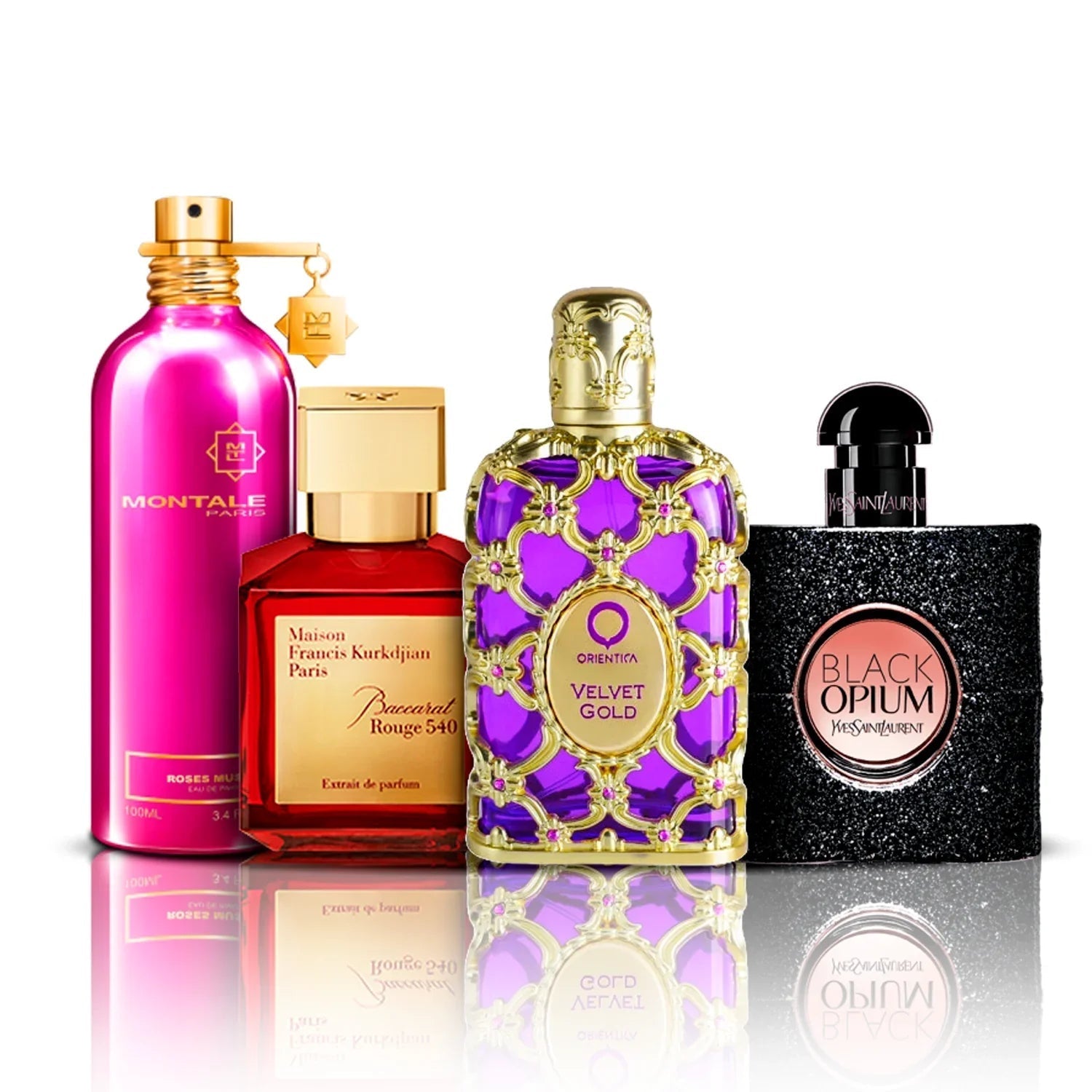 Set di 4 profumi | Velvet Gold + Baccarat Rouge 540 + Black Opium + Roses Musk
